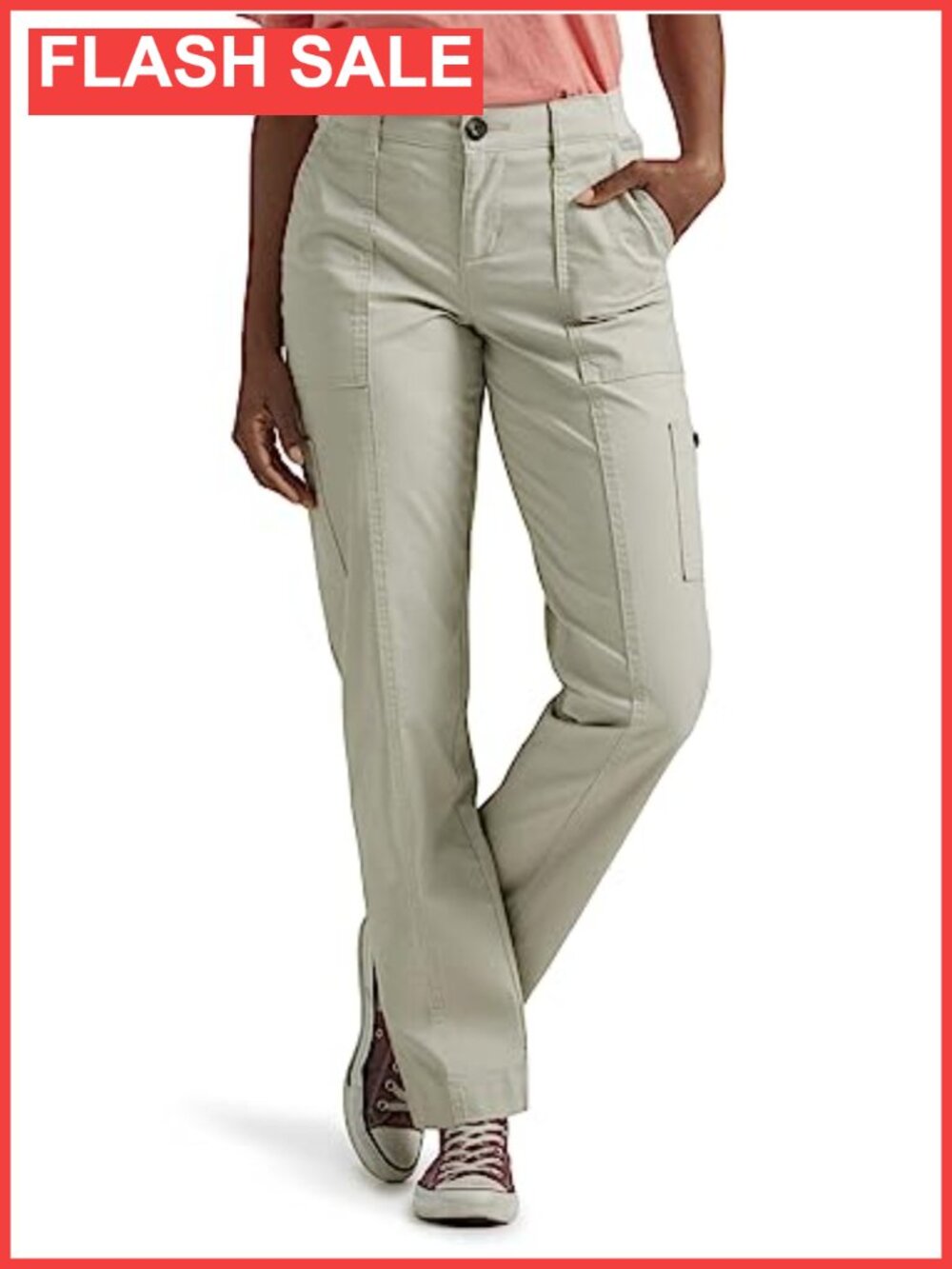 Loose Fit Mid Rise Straight Leg Utility Pants Flex Waistband Stretch